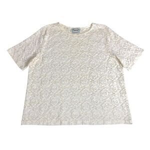 Vintage Basil Top Womens 2X Cream Floral Lace Coquette Cottagecore Boho 90s USA